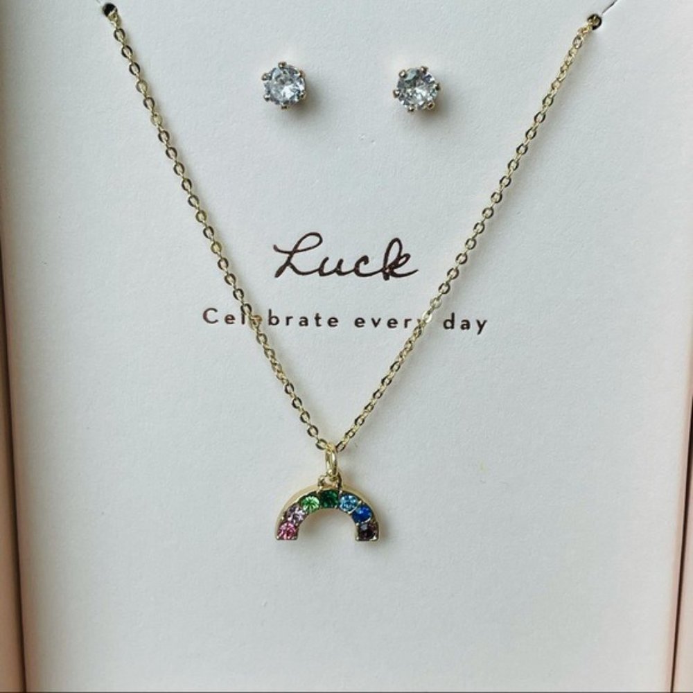 NWT LC LAUREN CONRAD LUCK RAINBOW COLORFUL NECKLACE & EARRINGS - Picture 2 of 5
